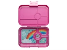 Åben pink yumbox med 4 rum - Yumbox tapas bento madkasse malibu purple